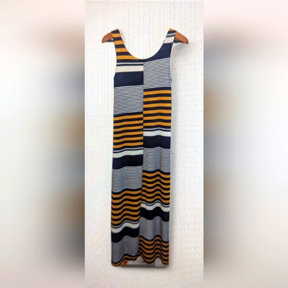 Vintage Classic Striped Nautical Themed Navy, White & Gold Boho Maxi Side Slit